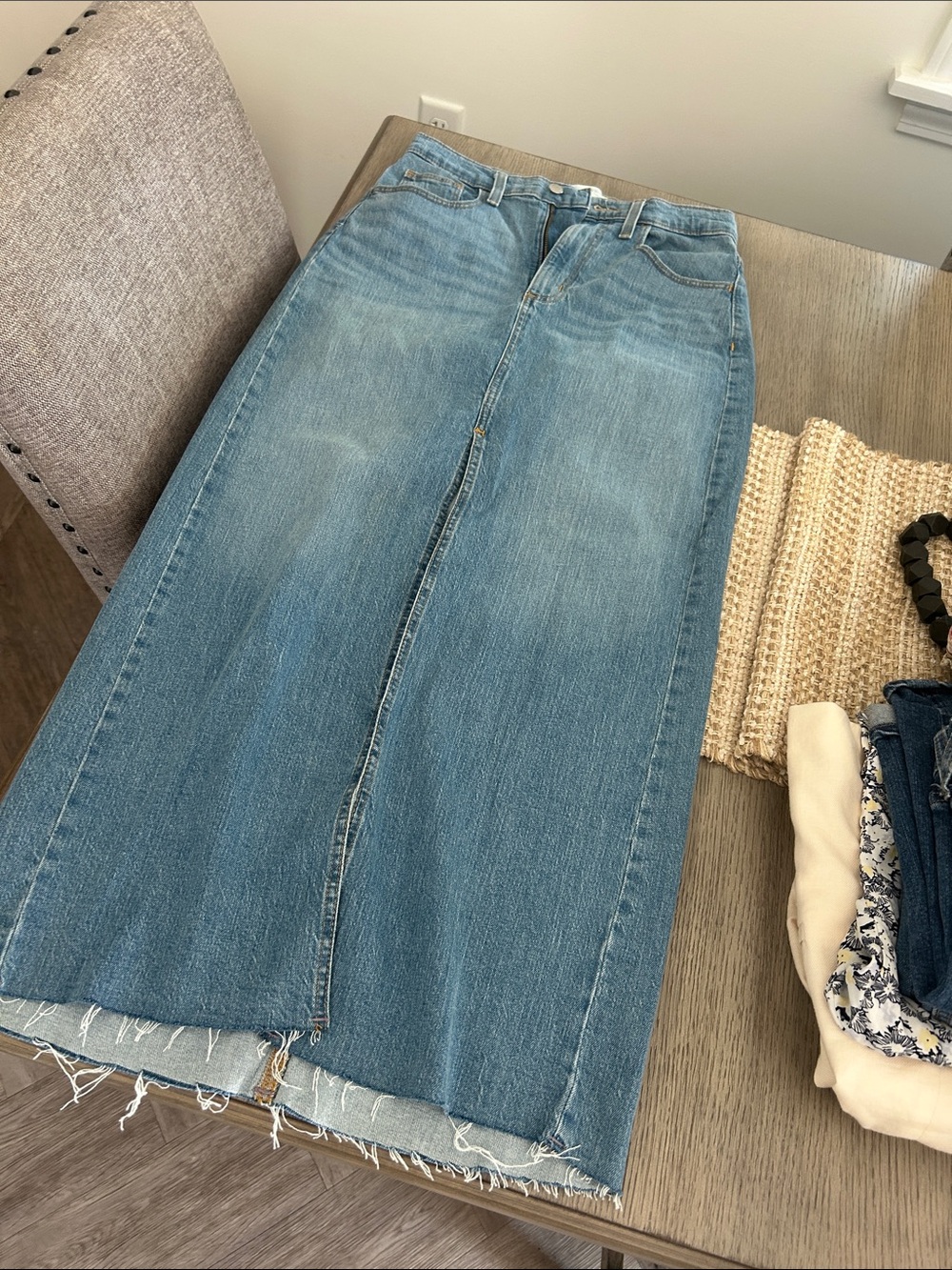 Universal Thread Light Blue Denim Maxi Skirt with Front Slit